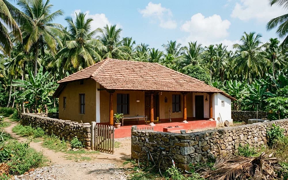 Custom countryside farmhouse planning, land preparation, and construction in Tamil Nadu